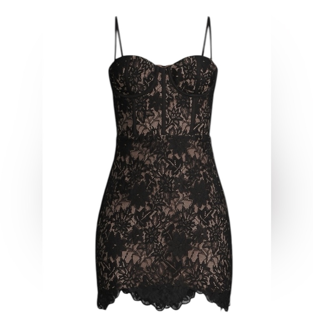 ◾️🥀 Mishka Black Lace Mini Dress with Nude Underlay 🥀◾️